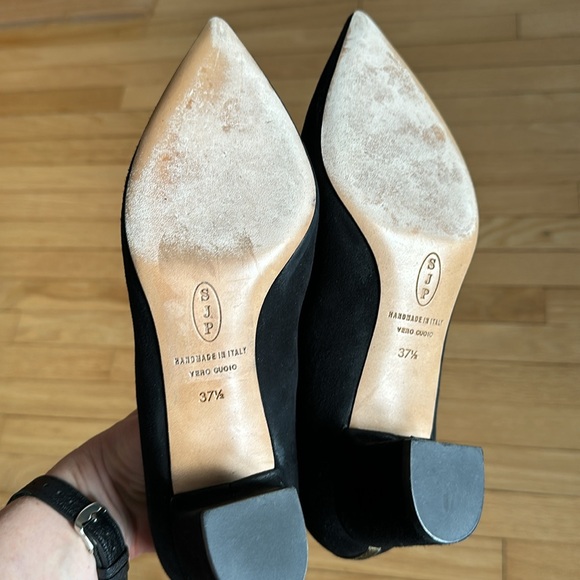 SJP Sarah Jessica Parker black leather block heels 37.5 - Picture 7 of 8